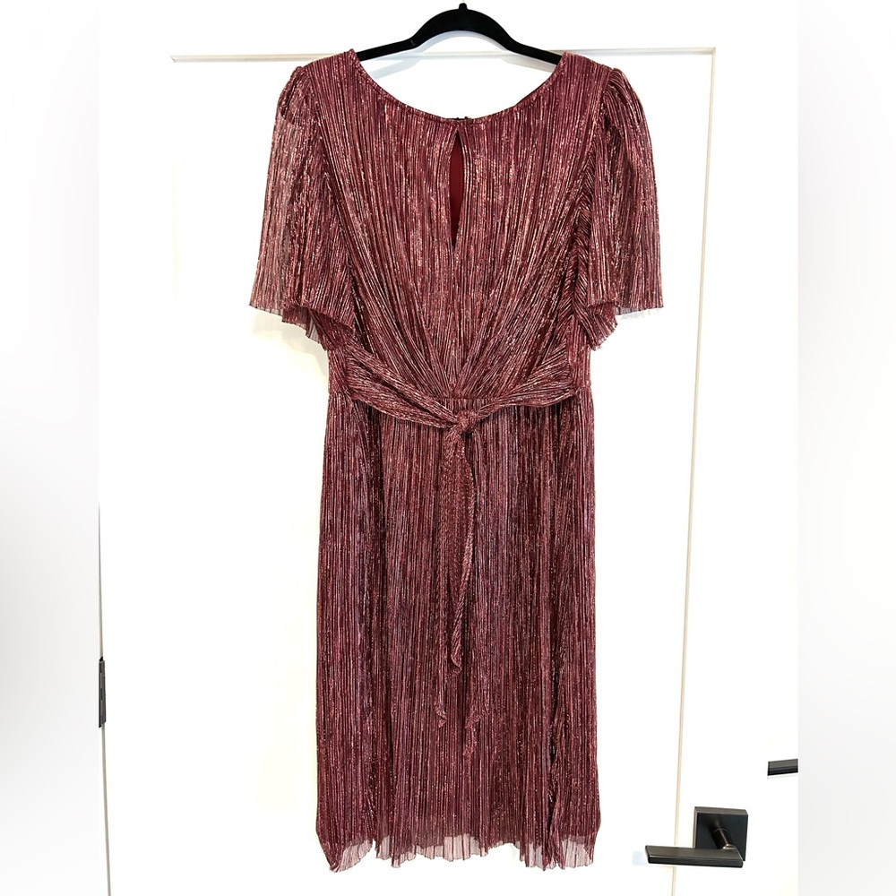 Adrianna Papell Metallic Crinkle Burgundy Dress Size 16